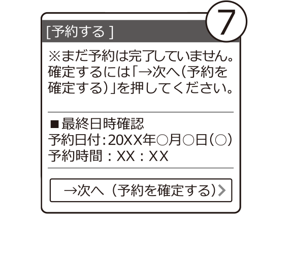 ⑦日時や内容が間違っていないか確認し、→次へを押して確定してください。